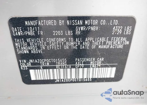 2012 Nissan Leaf Sv из США, поврежденный, VIN JN1AZ0CP0CT015655